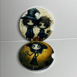 Hand Crafted Spooky Character Coasters - Black and Blue